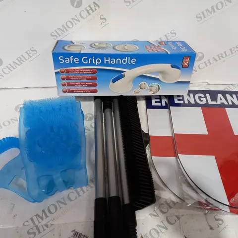 BAG OF APPROXIMATELY 5 ITEMS TO INCLUDE SAFETY GRIP HANDLE, BACK MASSAGER, ENGLAND MAGNETS ETC