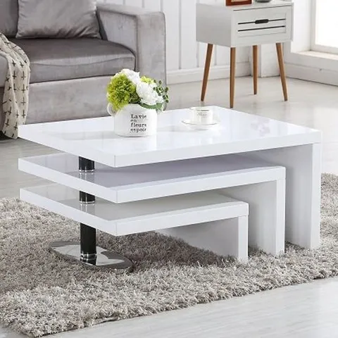 DESIGN WHITE ROTATING COFFEE TABLE IN HIGH GLOSS WHITE 