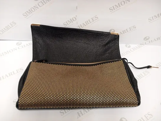 JIMMY CHOO BLACK AND GOLD LEATHER STUD LARGE CLUTCH BAG