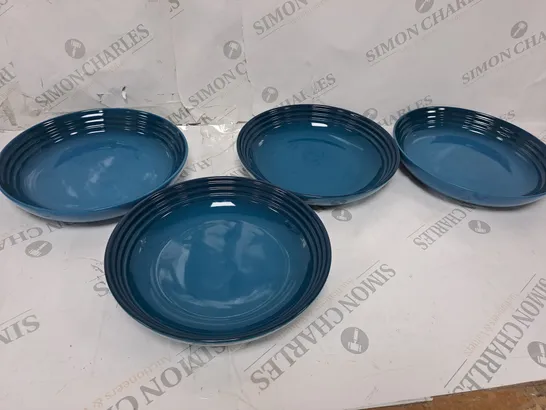 LE CREUSET SET OF 4 STONEWARE 22CM PASTA BOWLS IN BLUE