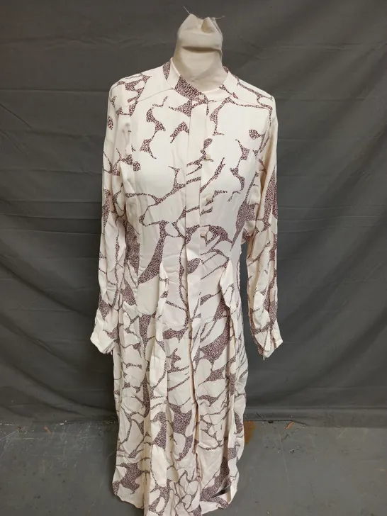 REISS DARCY PRINT LEOPARD MIDI CREAM DRESS - UK 10