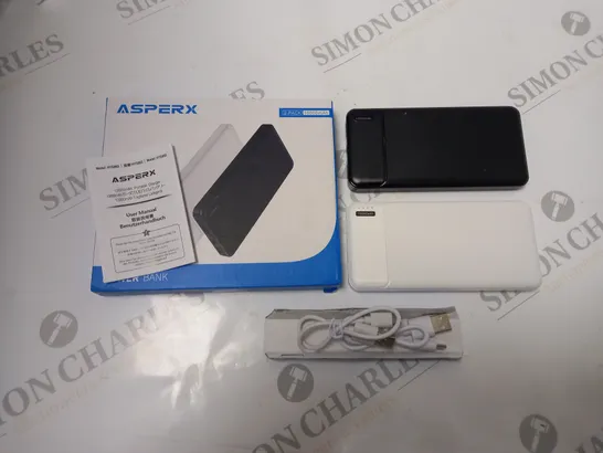 BOXED ASPERX TWIN PACK OF 10000 MAH POWER BANK, WITH CABLES AND INSTRUCTIONS