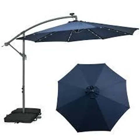 BOXED COSTWAY 3m GARDEN PARASOL WITH SANDBAGS PARASOL WITH 32 LED LIGHTS UV PROTECTION PATIO PARASOL FOR GARDEN/TERRACE - NAVY