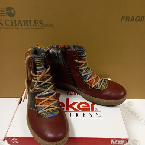BOXED PAIR OF RIEKER LACE UP BOOT- UK SIZE 6