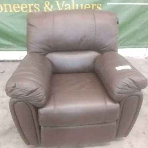 DESIGNER MANUAL RECLINING EASY CHAIR BROWN LEATHER