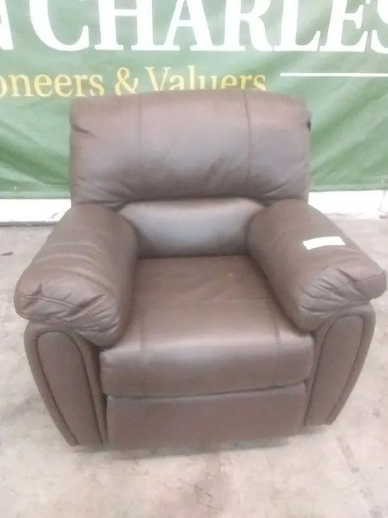 DESIGNER MANUAL RECLINING EASY CHAIR BROWN LEATHER