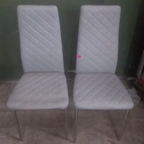 X2 PERTH LIGHT GREY LEATHER DINING CHAIR CHROME LEG