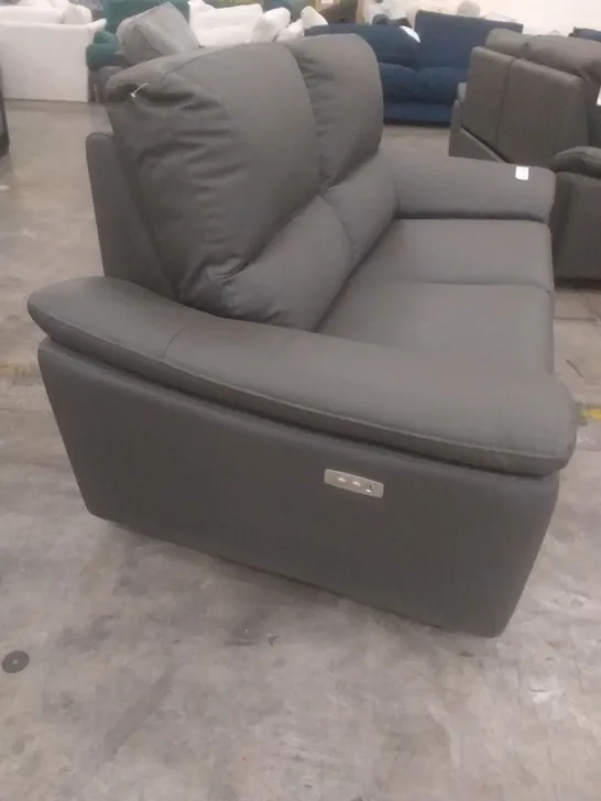 DESIGNER POWER RECLINING 3 SEATER SOFA CHARCOAL LEATHER