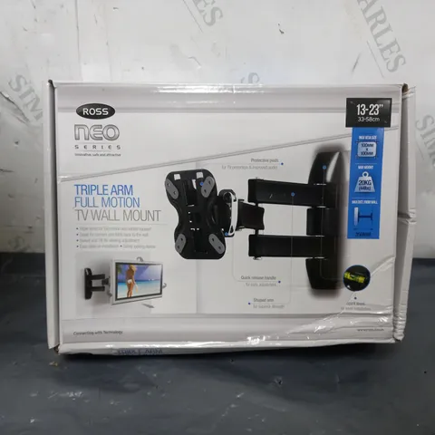 BOX OF APPROXIMATELY 4 ROSS NEO SERIES TRIPLE ARM FULL MOTION TV WALL MOUNT 13-23 INCH