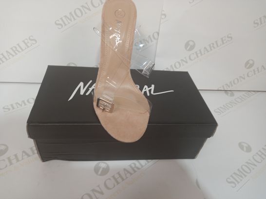 BOXED PAIR OF NASTY GAL CLEAR HEELS UK SIZE 3