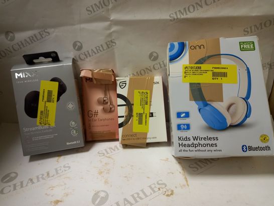 LOT OF 4 ASSORTED ELECTRICAL ITEMS TO INCLUDE WIRELESS EARBUDS, KIDS WIRELESS HEADPHONES, USB CABLE, ETC