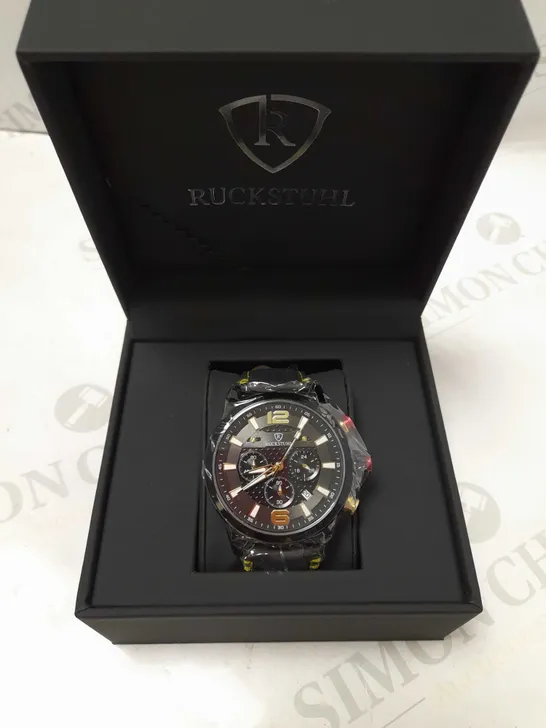 RUCKSTUHL TRIPLE DIAL BLACK RUBBER STRAP WRISTWATCH