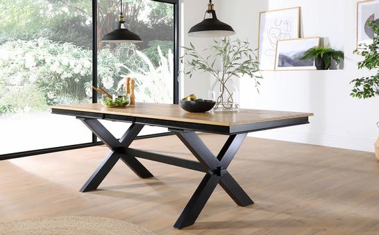 BOXED GRANGE PAINTED BLACK AND OAK 180-220CM EXTENDING DINING TABLE (2 BOXES)