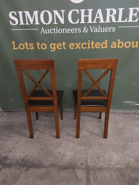 SET OF 2 KENDAL DARK WOOD DINING CHAIRS WITH BROWN SEAT PADS