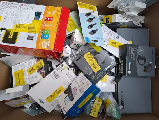 BOX OF APPROXIMATELY 50 ASSORTED ELECTRICAL ITEMS TO INCLUDE WIRELESS EARBUDS, AERIAL, ON-EAR HEADPHONES, ETC