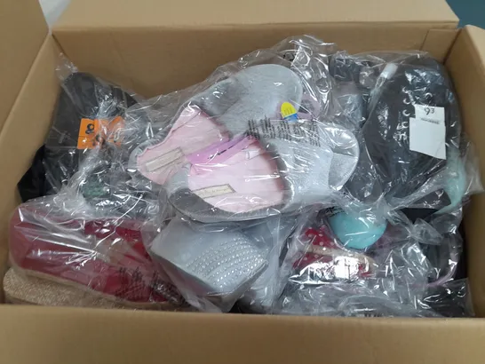 BOX OF APPROXIMATELY 10 ASSORTED WOMENS SHOES IN VARIOUS COLOURS, STYLES AND SIZES