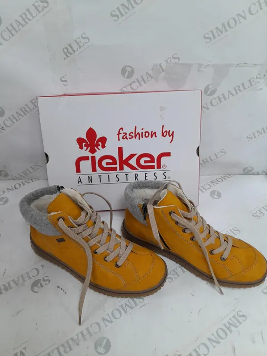 BOXED RIEKER LACE UP BOOTS IN YELLOW SIZE 6