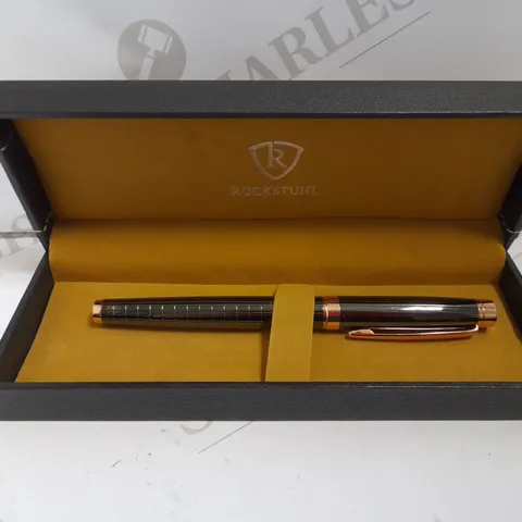 RUCKSTUHL STAINLESS STEEL LUXURY PEN IN GIFT BOX – BLACK & ROSE GOLD COLOUR CASE - HAND ASSEMBLED 