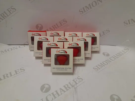 BOX OF APROX 10 VIRGIN TRAINS AUX HEADPHONES SPLITTERS 3.5MM