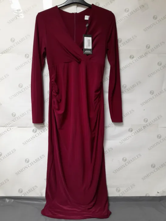 CLUB L LONDON LADIES MAXI LONG SLEEVED DRESS DEEP CHERRY SIZE 10