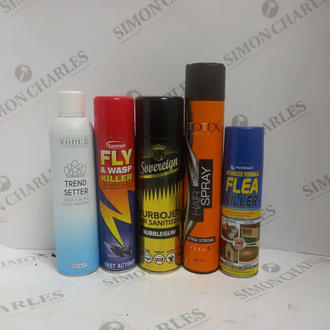 BOX OF APPROX 15 ASSORTED AEROSOLS TO INCLUDE - TOTEX HAIR SPRAY - SANMEX FLY & WASP KILLER - VODUZ TREND SETTER HAIRSPRAY ECT