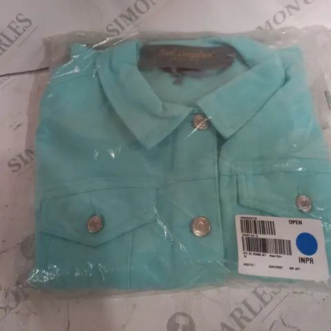 RUTH LANGSFORD TWILL DENIM STYLE JACKET IN AQUA - SIZE 14