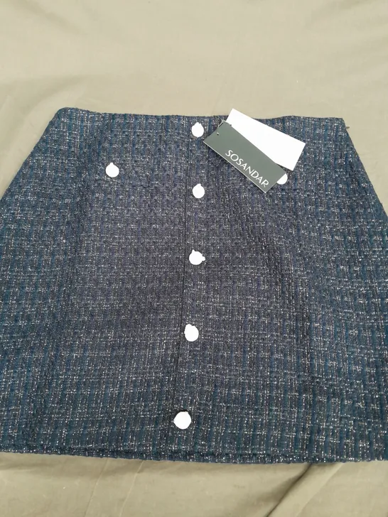 SOSANDER BUTTON FRONT BOUCLE A LINE SKIRT IN NAVY - SIZE 16