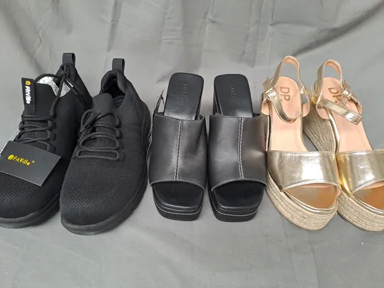 BOX OF APPROXIMATELY 15 ASSORTED PAIRS OF SHOES AND FOOTWEAR ITEMS IN VARIOUS STYLES AND SIZES TO INCLUDE FITVILLE, M&S, DP, ETC