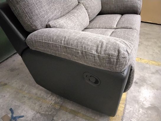 DESIGNER BLACK FAUX LEATHER & GREY FABRIC MANUAL RECLINING TWO SEATER SOFA 