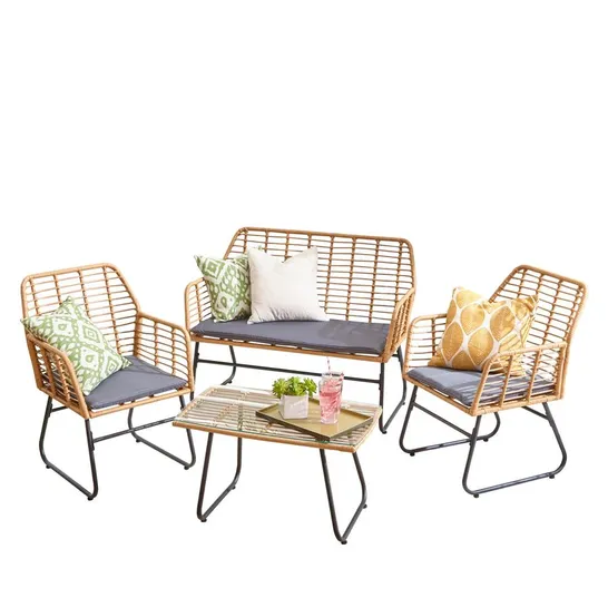 BOXED NEO GREY 4 PIECE BAMBOO STYLE TABLE & CHAIRS SET (1 BOX)