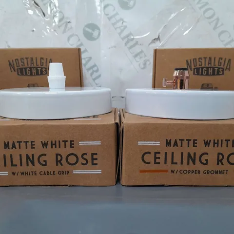 BOXED NOSTALGIA LIGHTS SET OF 9 CEILING ROSE IN MATTE WHITE TO INCLUDE WHITE CABLE GRIP AND COPPER GROMMET VARIANTS