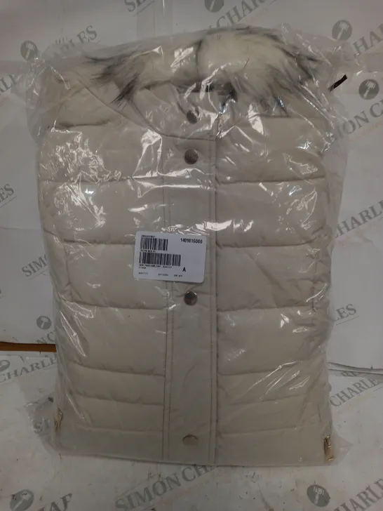 CENTIGRADE FAUX DOWN PADDED BONE COAT IN BONE WHITE - SIZE LARGE