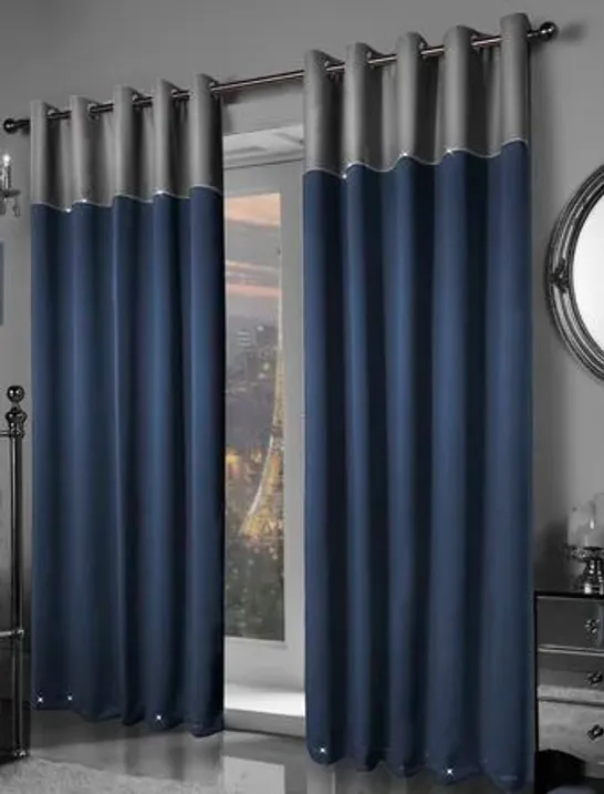 BOXED ROSE EYELET BLACKOUT THERMAL CURTAINS COLOUR: NAVY