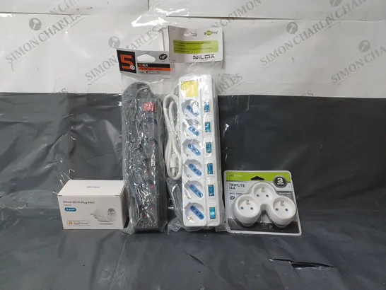 BOX OF APPROX 30 ASSORTED ITEMS TO INCLUDE - LIFEDOM TRIPLITE 16A , NF 5X16A 1M EXTENSION LEAD , SMART WIFI MINI PLUG ETC