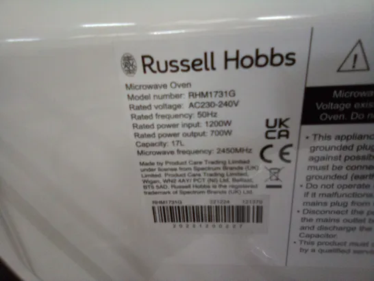 BOXED RUSSEL HOBBS RHM1731G INSPIRE COMPACT GREY MANUAL MICROWAVE