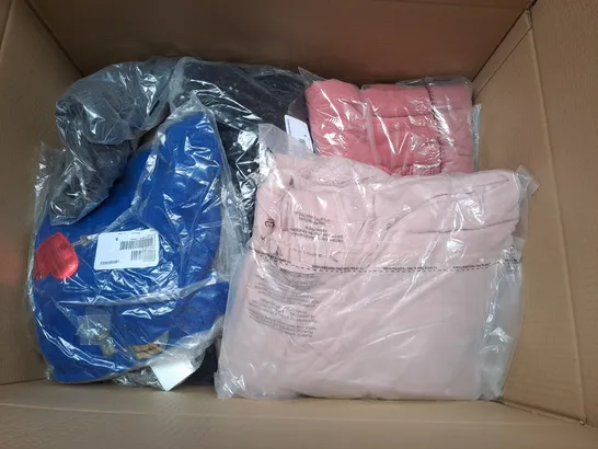 BOX OF ASSORTED CLOTHING ITEMS TOO INCLUDE COATS , TOPS, AND TROUSERS   ETC. 