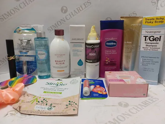 LOT OF APPROX 12 ASSORTED BEAUTY PRODUCTS TO INCLUDE MYVITAMINS BEAUTY ELIXIR, VASELINE BODY LOTION, JOICE CONDITIONER, ETC