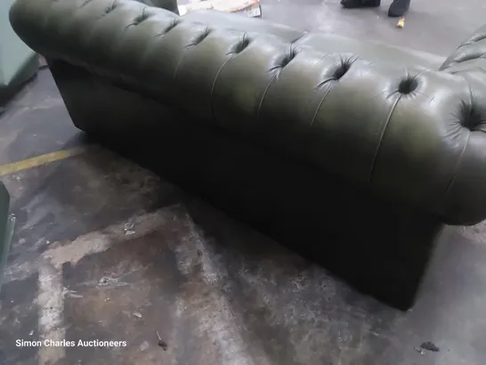 DESIGNER TWO SEATER CHESTERFIELD SOFA GREEN LEATHER