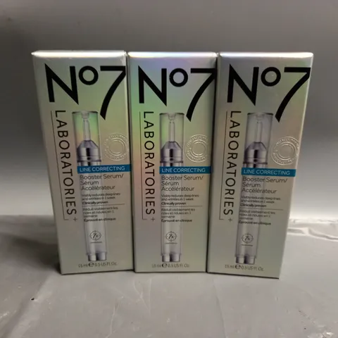 3 BOXED NO.7 LABORATORIES LINE CORRECTING BOOSTER SERUM 15ML 