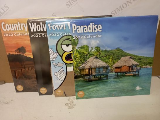 LOT OF 10 ASSORTED CALENDERS - 2022 TO INCLUDE PARADISE, FOWL LANGUAGE, WOLVES, ETC