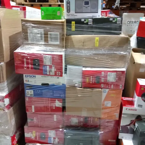 PALLET OF ASSORTED ELECTRICAL PRODUCTS TO INCLUDE; RAZER HEADSET, ONE FOR ALL UNIVERSAL WALL MOUNT, CANON PRINTER AND BLUETOOTH DAB RADIO