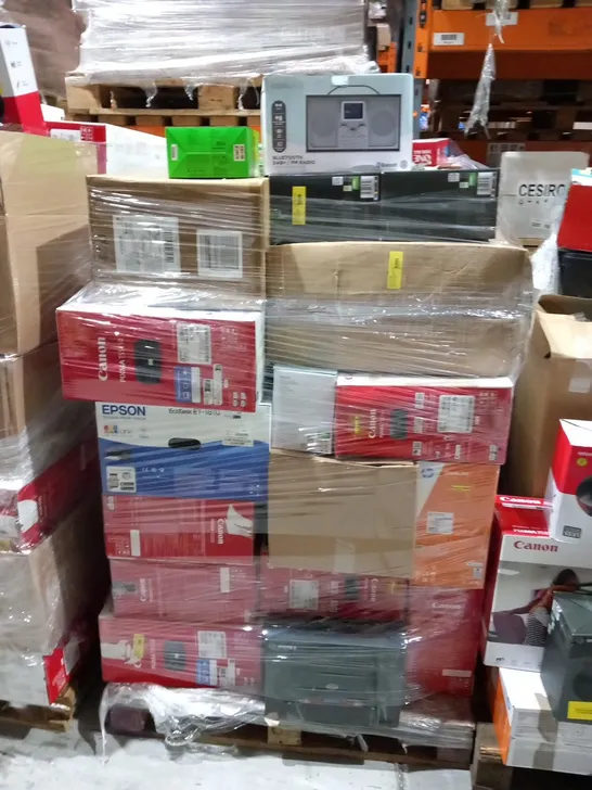 PALLET OF ASSORTED ELECTRICAL PRODUCTS TO INCLUDE; RAZER HEADSET, ONE FOR ALL UNIVERSAL WALL MOUNT, CANON PRINTER AND BLUETOOTH DAB RADIO