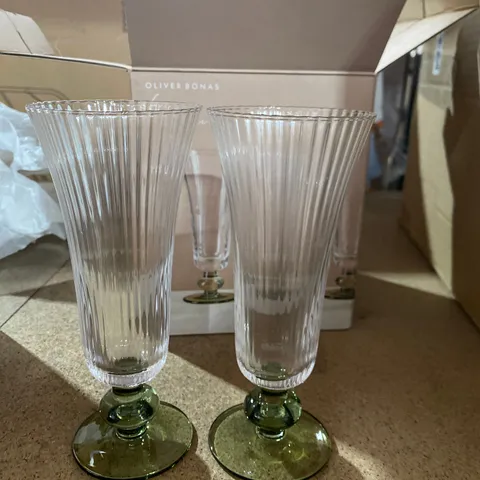 OLIVER BONAS LOWES GREEN CHAMPAGNE GLASSES SET OF FOUR