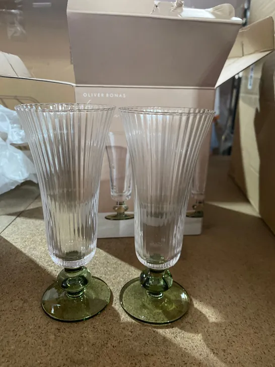 OLIVER BONAS LOWES GREEN CHAMPAGNE GLASSES SET OF FOUR