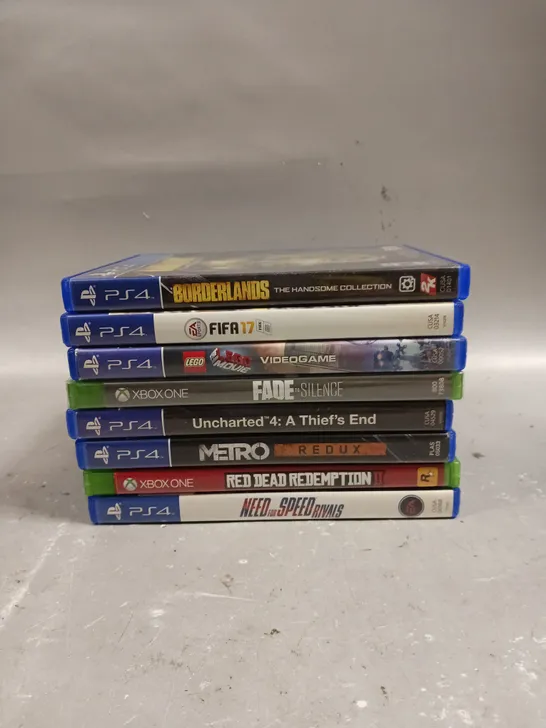 8 X ASSORTED PS4/XBOX ONE VIDEO GAMES TO INCLUDE METRO REDUX, RED DEAD REDEMPTION II, UNCHARTED 4 ETC 