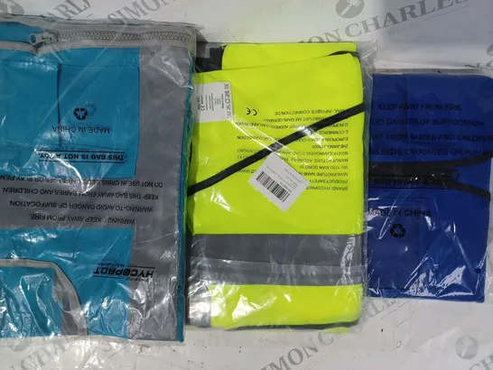 APPROXIMATELY 5 ASSORTED HI-VIS SAFETY VESTS IN VARIOUS COLOURS AND SIZES