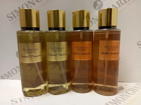 BOX OF APPROX 9 X 250ML ASSORTED VICTORIA'S SECRET FRAGRANCES TO INCLUDE COCONUT PASSION & AMBER ROMANCE - COLLECTION ONLY 