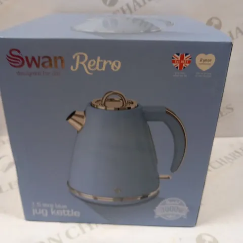 BOXED SWAN RETRO 1.5 LITRE BLUE JUG KETTLE