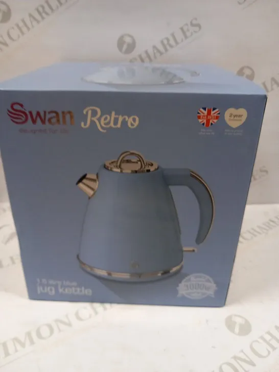 BOXED SWAN RETRO 1.5 LITRE BLUE JUG KETTLE