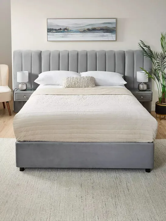 BOXED AMAYA DOUBLE BED WITH SIDE TABLES IN GREY - 4 BOXES